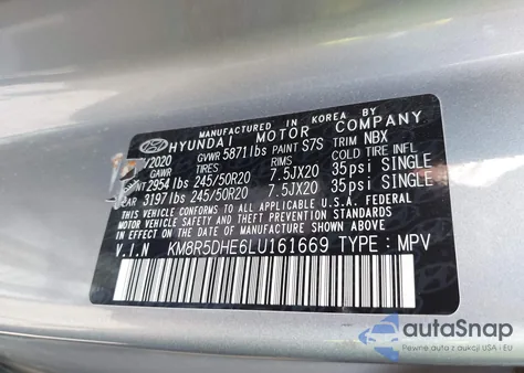 2020 Hyundai Palisade Limited z USA, uszkodzony, nr VIN KM8R5DHE6LU161669